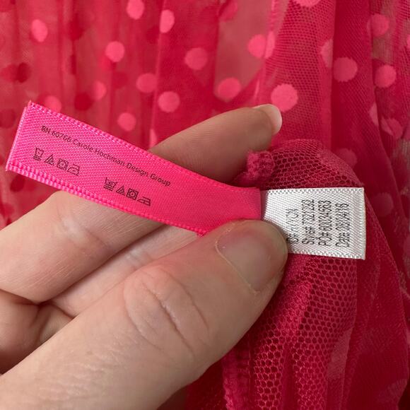 L Betsey Johnson Sheer Pink Polka Dot Mesh Slip Dress Cherry Bow Coquette Kawaii - Picture 4 of 8